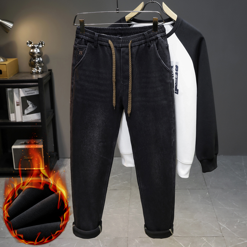 Men'S Fashion Grey Jeans - Мужские зимние джинсы из флиса с