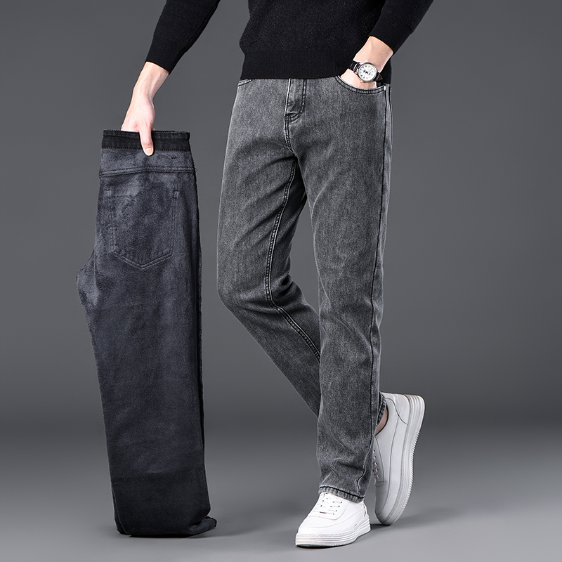 Мужские зимние джинсы из флиса – обзор и цена Men'S Fashion Grey Jeans