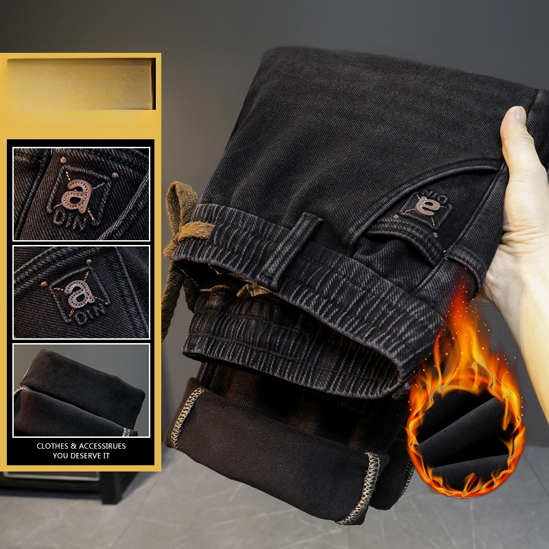 Мужские зимние джинсы из флиса – обзор и цена Men'S Fashion Grey Jeans